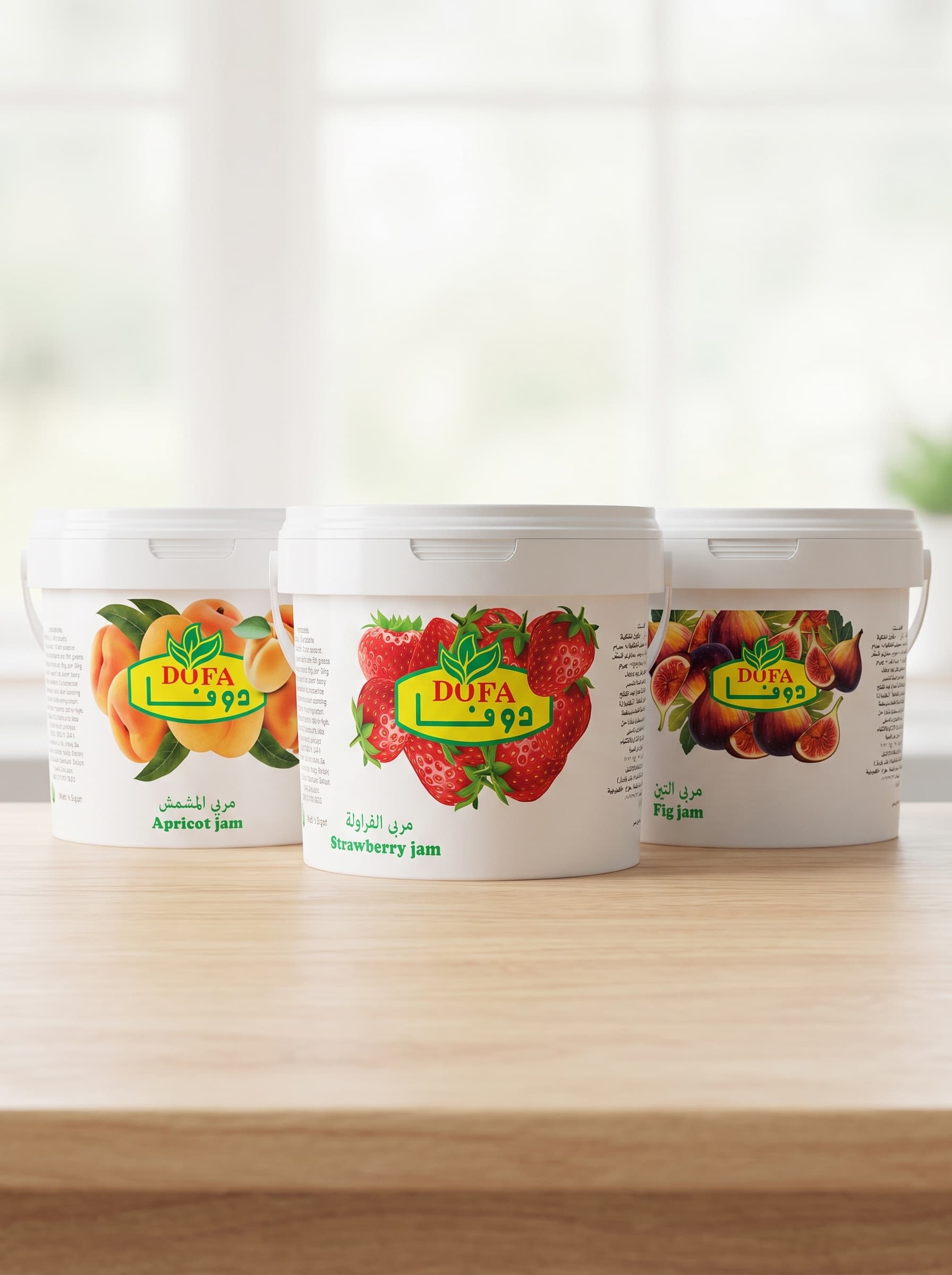 DOFA apricot, strawberry and fig jam buckets
